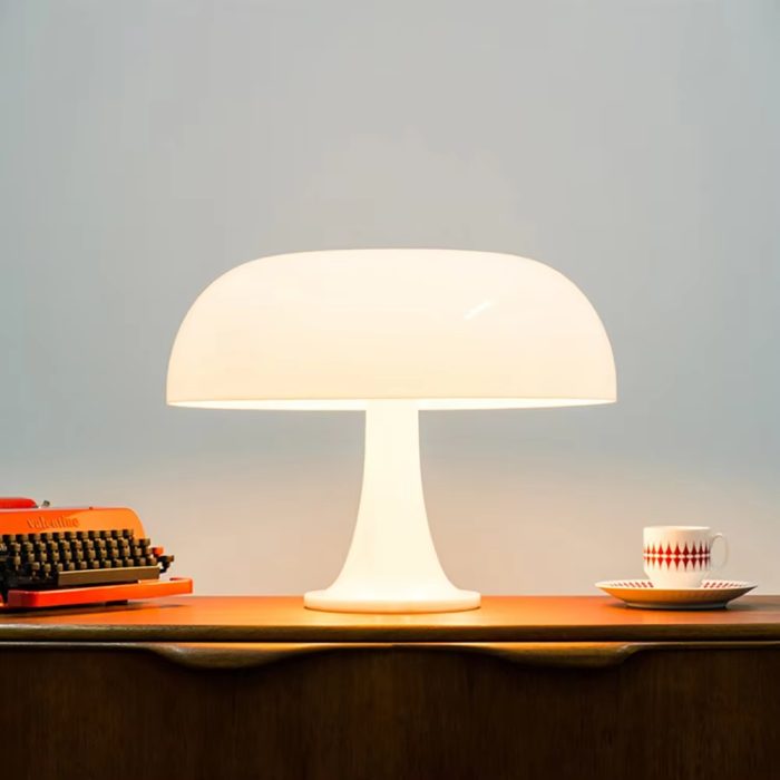 Bauhaus LED Mushroom Lamp in white on desk