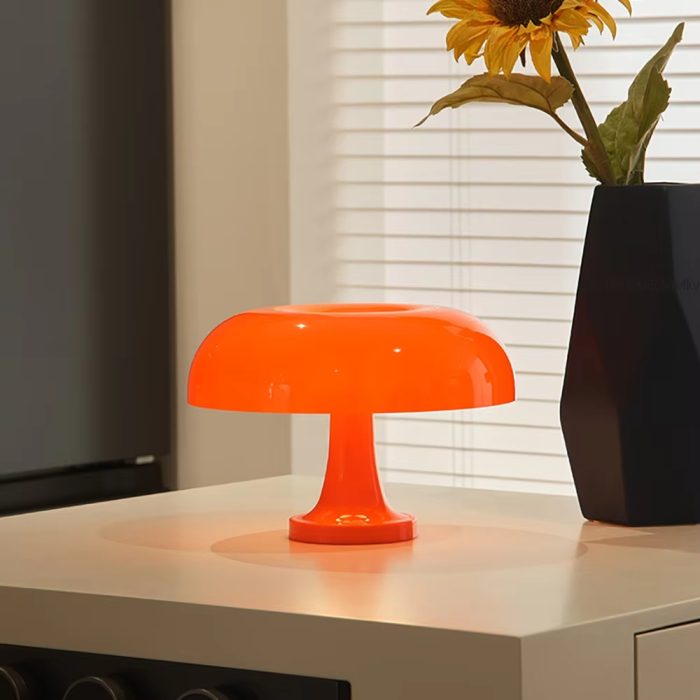 Bauhaus LED Mushroom Lamp in Orange on desk