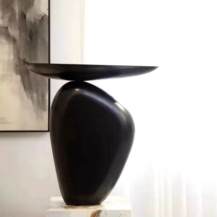 close up of dark contemporary stone look side table