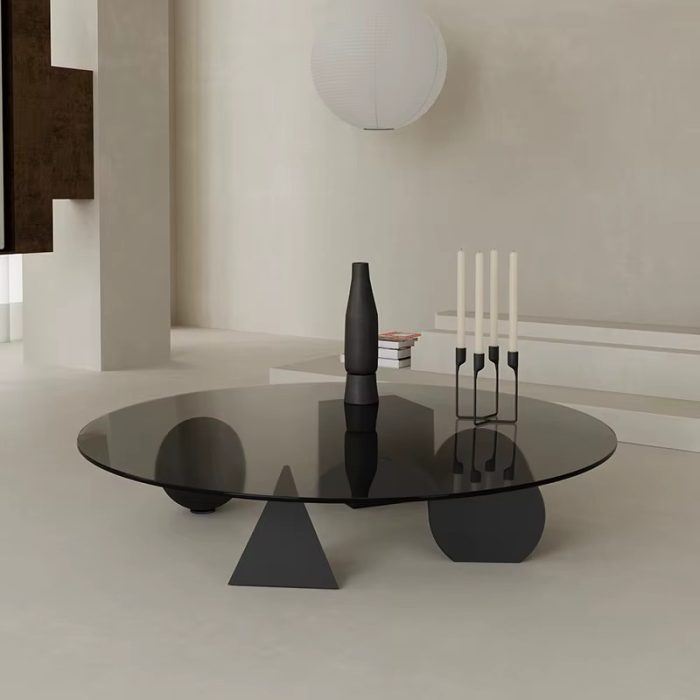 luxury round glass coffee table in black in living room