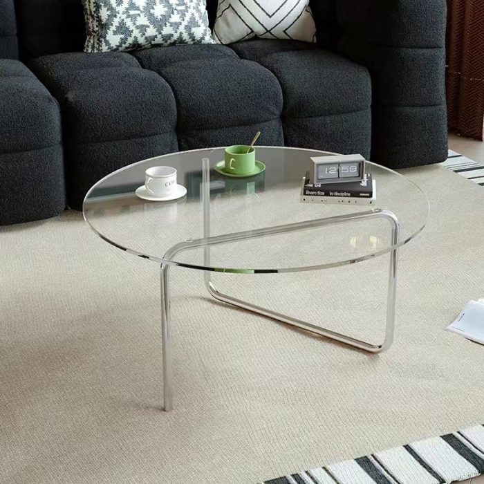 round glass coffee table in living room