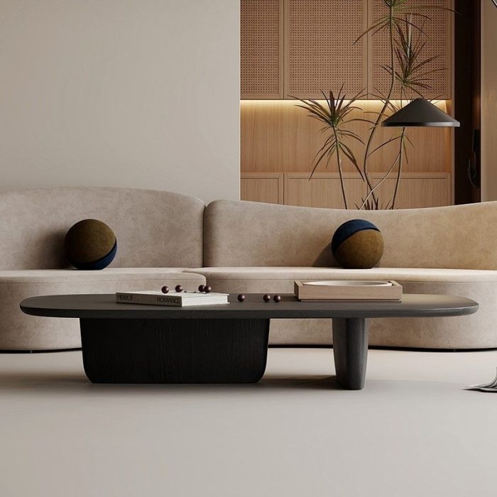 dark wood japanese low coffee table in living room