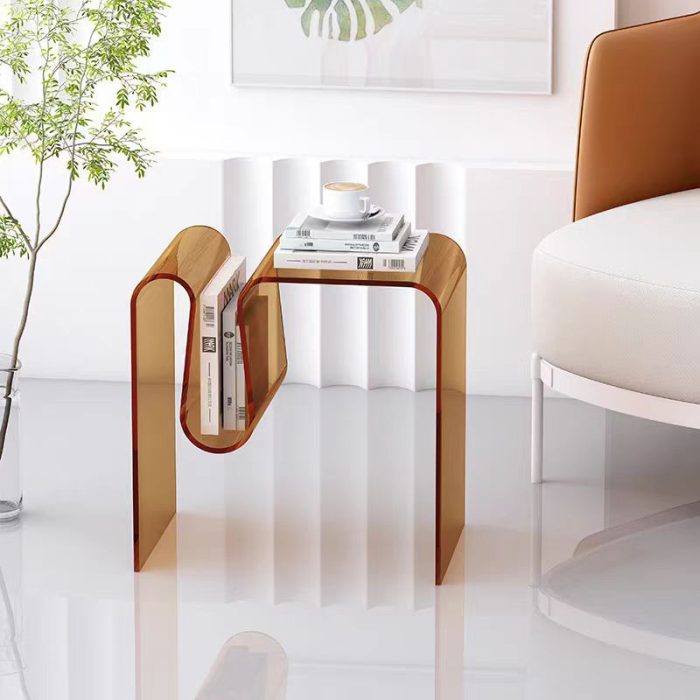 acrylic side table in minimalist home